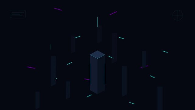 isometric 3d digital cityscape data flow background