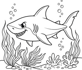 Obraz premium Black and white of a shark swimming with bubbles in underwater scene ocean sea life