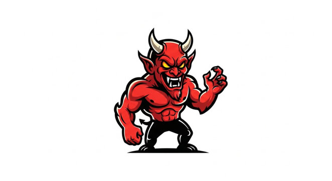 Red Devil Character with Horns and Muscular Body.