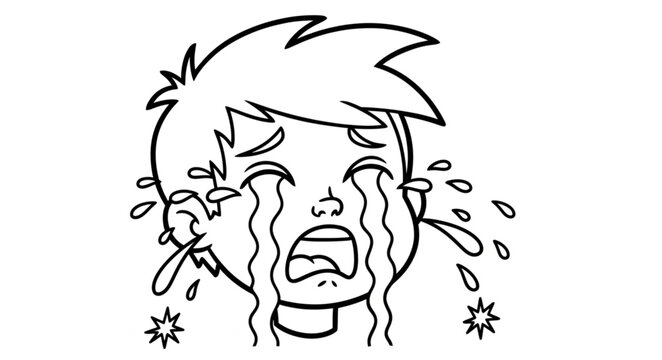 Sad Boy Crying Tears of Emotion Illustration.