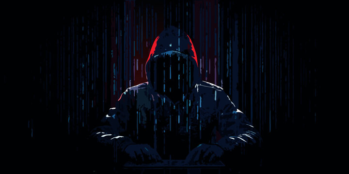 hooded figure silhouette with digital rain effect dark and mysterious