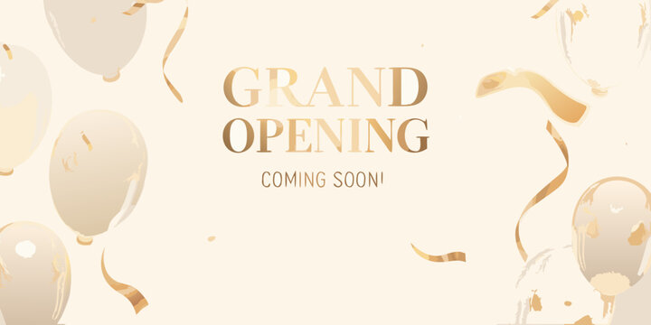 grand opening announcement with balloons and confetti elegant vector illustration