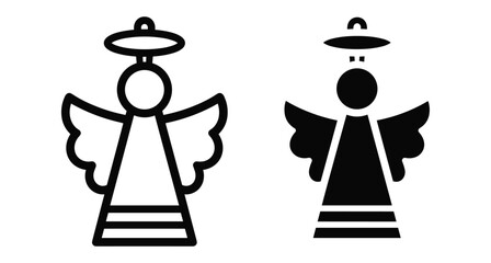 Fototapeta premium Angel icon set featuring outline and solid glyph styles with wings and halo for Christmas decoration religious symbols and spiritual design