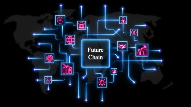 Future chain digital network: blockchain technology and global financial data connectivity motion fintech