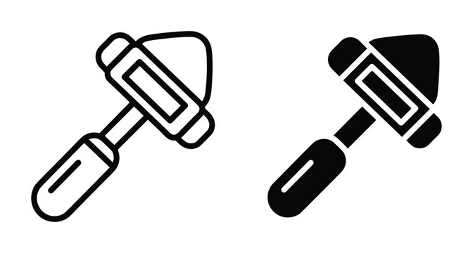 Medical reflex hammer icon set featuring outline and solid glyph styles for neurology diagnostic tools healthcare equipment and clinical examination