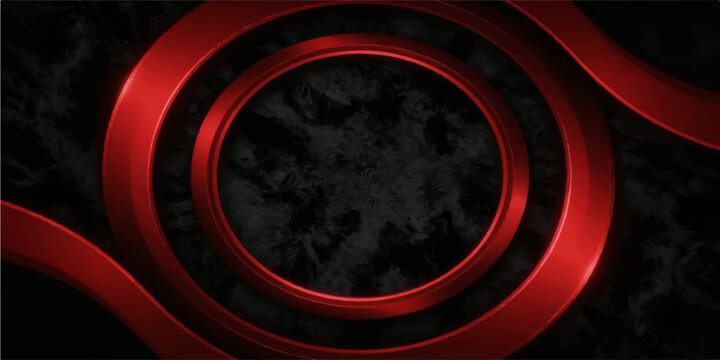 Futuristic automotive-style metallic red curves on a sleek black stone background