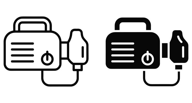 Medical nebulizer machine icon set for respiratory treatment asthma inhaler compressor device healthcare equipment therapy breathing assistance vector illustration