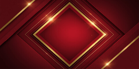 Premium red and gold diamond geometric background with elegant glowing layers for luxury award banner © Md