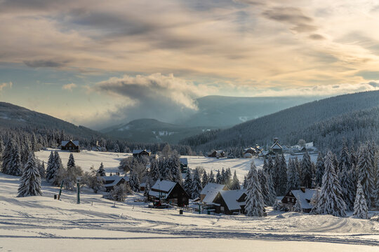 Winter landscape around Mala Upa, Giant Mountains (Krkonose), Eastern Bohemia, Czech Republic