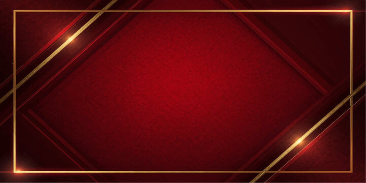 Luxury deep red background with elegant gold frame and glowing geometric diagonal lines for premium invitation or award ceremony