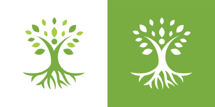 Stylized Tree of Life with Human Figure and Roots.