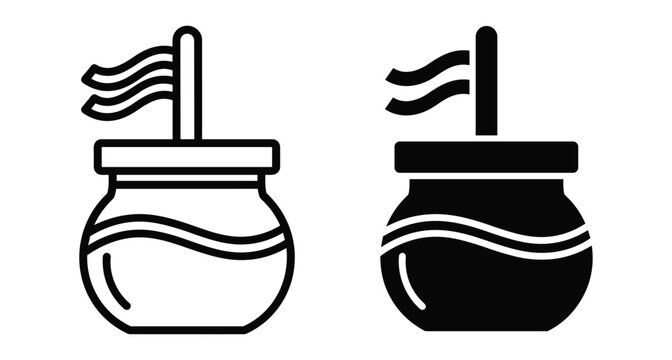 Mate gourd cup icon set with bombilla straw and flag for traditional South American herbal tea drink culture and heritage