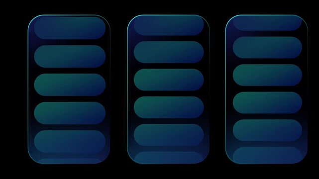 Three vertical columns of rounded rectangular list items are displayed side by side creating a structured and organized data grid or selection menu