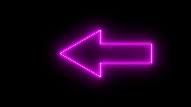 Glowing neon arrows moving from right to left on black background. neon abstract directional icon animation. Arrow symbol icon. Directional sign arrow points to the left, Abstract directional arrow