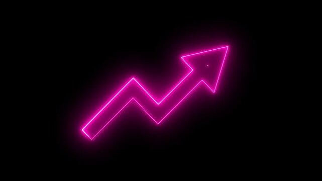 Abstract neon arrow business graph chart icon animation background. Market Recovery Concept. Successful growth trend Green line graph going Up. Business success concept, 4k Neon Upward Arrow