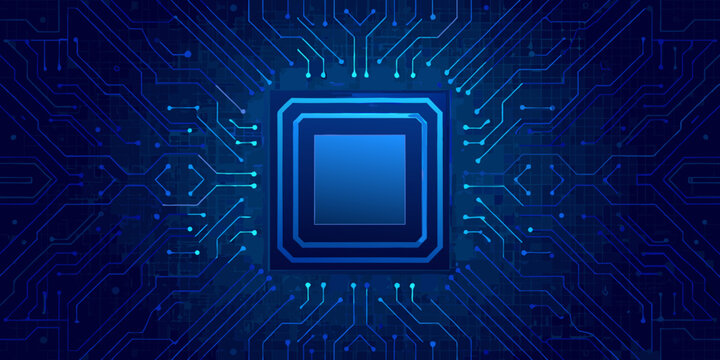 cpu socket with circuit board pattern blue futuristic design