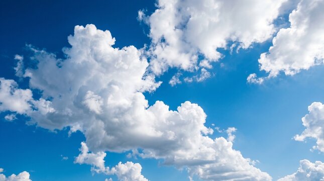 Pure Natural Deep Blue Sky with Large, Majestic Cumulus Cloud Formations