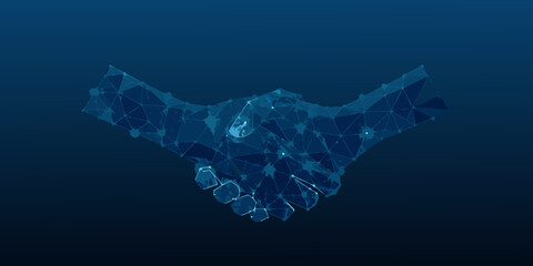 polygonal handshake illustration digital network connection and agreement concept © MituRani