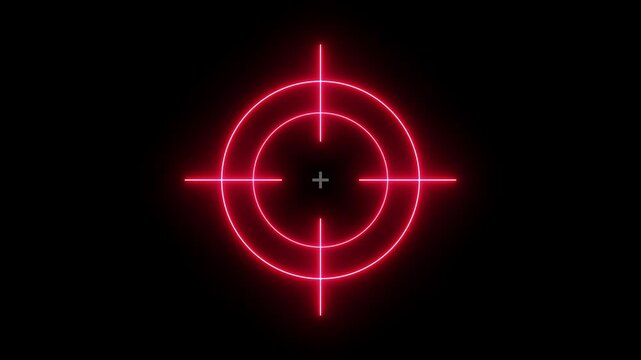 Glowing neon line target icon animation. Military training, Military target icon animation on black background. Crosshair, gun aim, sniper target concept. HUD Radar screen icon 