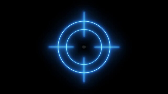 Glowing neon line target icon animation. Military training, Military target icon animation on black background. Crosshair, gun aim, sniper target concept. HUD Radar screen icon 
