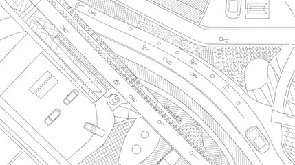 Architectural site plan vector line art of urban landscape with streets and cars top view. © marjan