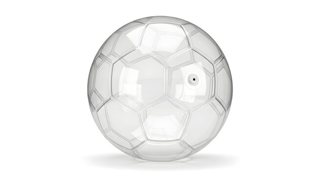 A clear soccer ball with a white background and subtle shadow
