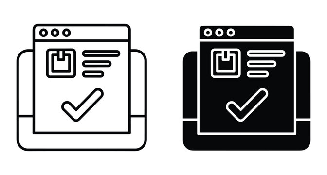 Web browser window icon set with checkmark symbol representing successful task completion online verification software interface design elements for developers