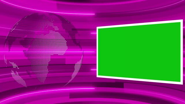Digital Blue Earth globe rotating animation, News background seamless loop, breaking news studio background. 3d virtual news studio green screen background. Breaking News Template intro for TV 