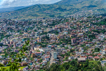 Fototapeta premium High angle view of the city of Fianarantsoa nestled in the highlands of Madagascar