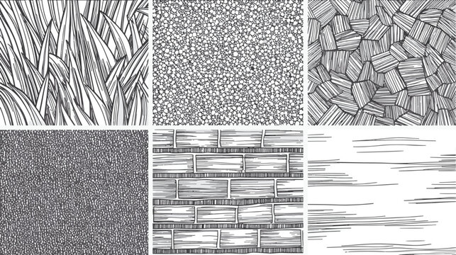 Architectural hatch seamless patterns vector set of hand drawn landscape materials.