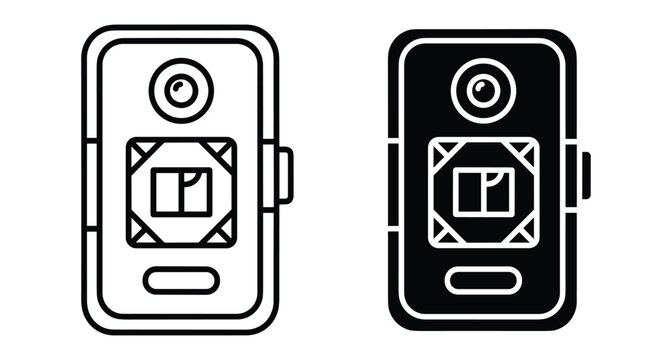 Smart video doorbell icon set featuring camera lens and visitor display screen for home security and modern apartment intercom systems