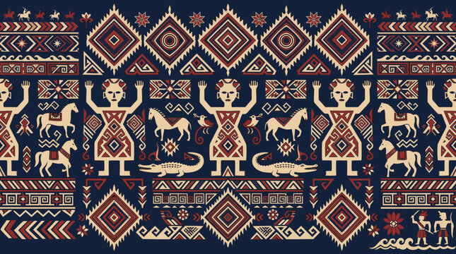 Traditional Sumba ikat pattern vector featuring geometric tribal motifs, ethnic textile ornaments, and symbolic cultural elements in symmetrical decorative composition with clean scalable vector style