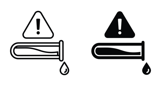 Chemical hazard warning icon set featuring test tube with liquid drop and exclamation mark triangle for laboratory safety and caution