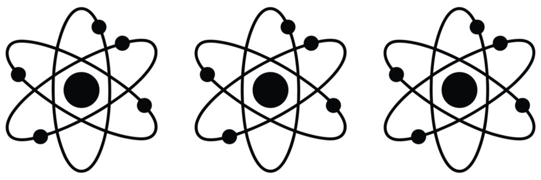 atom icon set with atomic structure symbols for science education laboratory research and nuclear energy themed vector illustration
