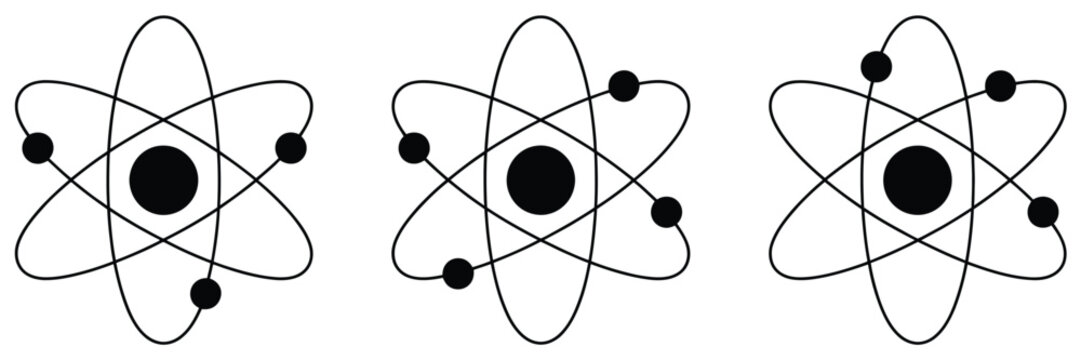 atom icon set with atomic structure symbols for science education laboratory research and nuclear energy themed vector illustration