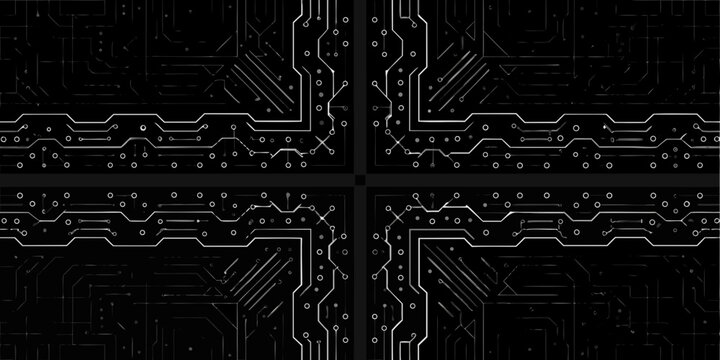 circuit board pattern monochrome vector illustration on black background
