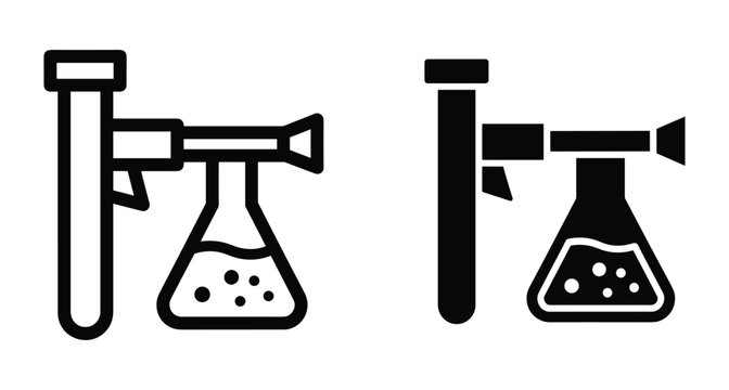 Scientific laboratory equipment icon set with test tube bunsen burner and erlenmeyer flask for chemistry research experiment and medical science education