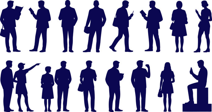 Of diverse people walking in a line from multiple angles diverse silhouettes black and white