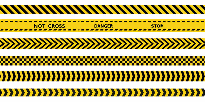 crime scene tape collection various warning barrier patterns on white