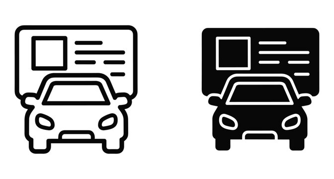 Driver license icon set with car and identification card symbol for vehicle registration driving permit and automotive legal documentation services