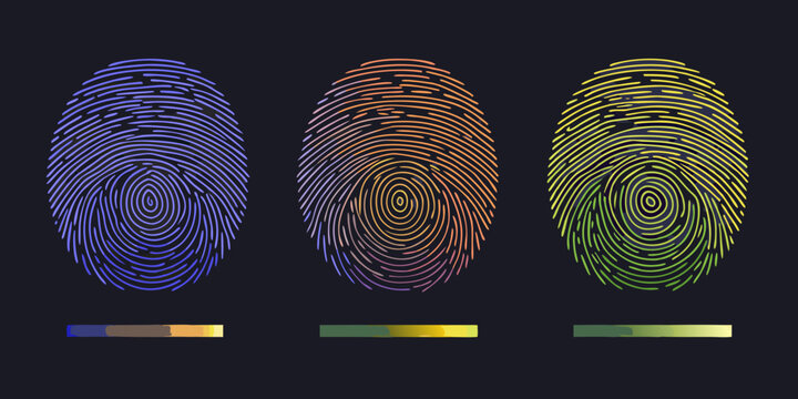 gradient fingerprint scans colorful biometric identification on dark background