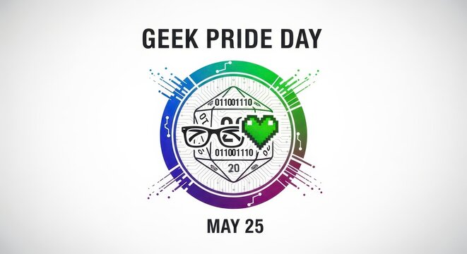 Geek pride day badge with glasses and binary code