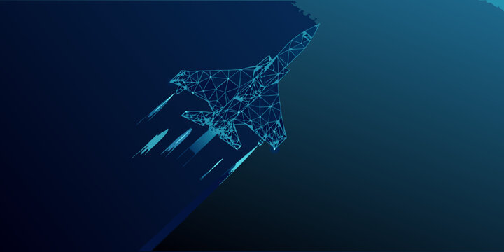 wireframe jet fighter futuristic polygonal aircraft illustration