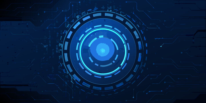 futuristic circular hud interface with glowing blue circuit pattern