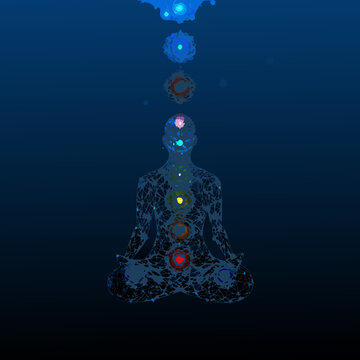 meditating person with chakra energy points vector illustration