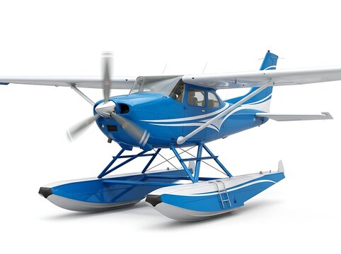 Minimalist high-contrast product shot of a high-wing seaplane optimized for commercial aviation branding or simulation mockups.
