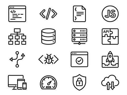 Technology icons for web development.