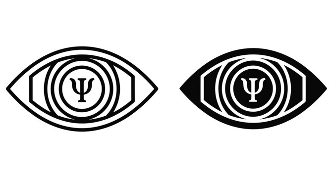 Psychology symbol psi inside human eye icon set representing mental health awareness psychiatry research perception and cognitive science study illustration