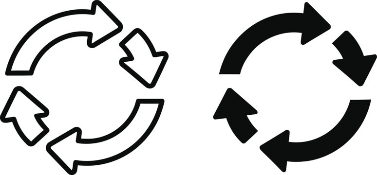 Set of circular arrows and refresh icons in outline and solid style