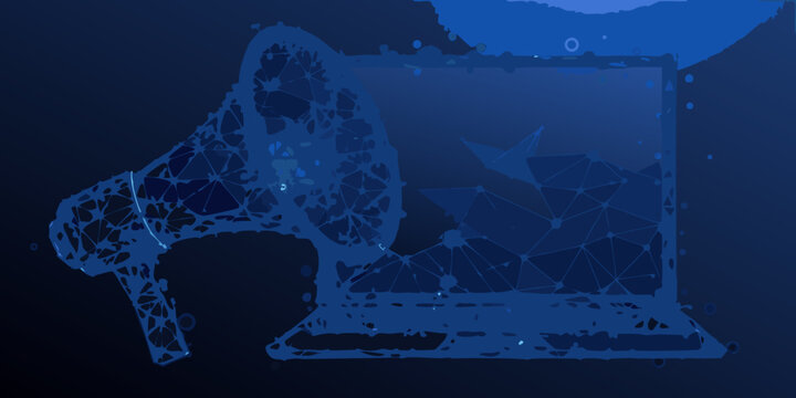 megaphone and laptop illustration polygonal blue design